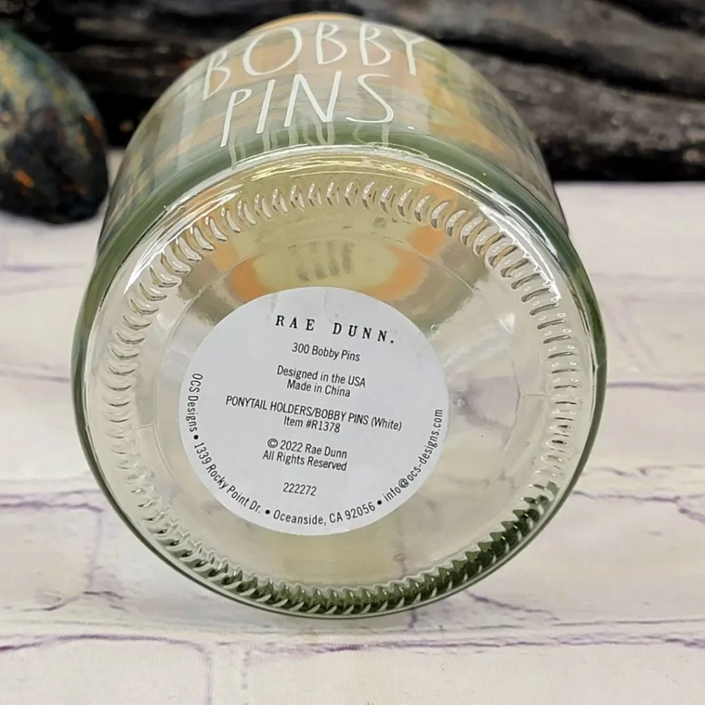 Rae Dunn BOBBY PINS Glass Jar Storage Container with Wooden Lid